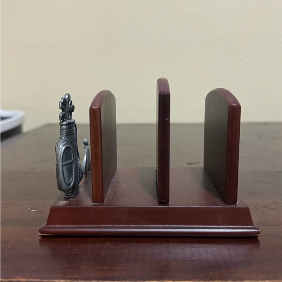 Vintage Desktop Wood and Pewter Mail Organizer Pen Holder Golf Theme - Picture 8 of 9